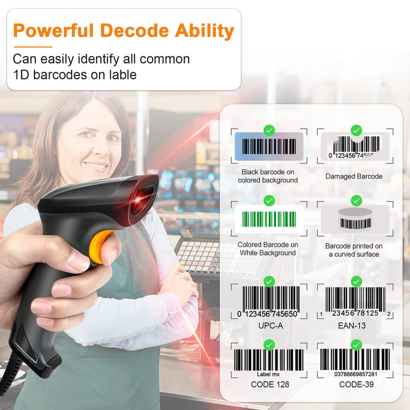 [Australia - AusPower] - 1D Wired Bar Code Scanners Readers for Computers, Wired Handheld Laser Barcode Scanner, Automatic 1D Bar Code Reader for Supermarket, Convenience Store, Warehouse Wired 1D Barcode Scanner 