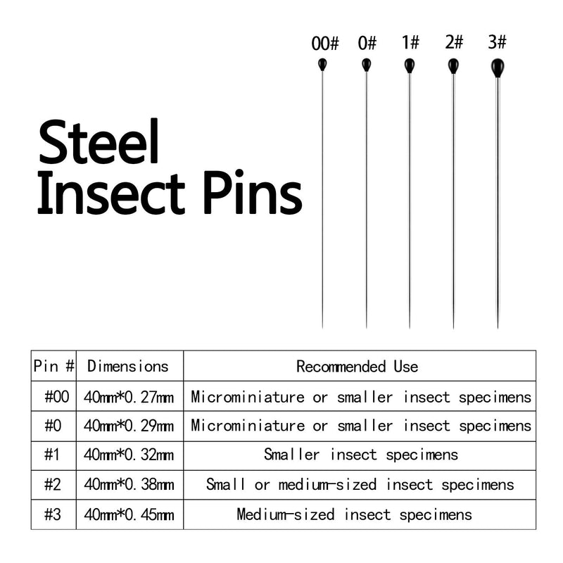 [Australia - AusPower] - 500 Pieces Stainless Steel Insect Pins Specimen Pins Entomology Pins Butterfly Collection Needles for School Lab Entomology Butterfly Collectors, 5 Sizes 