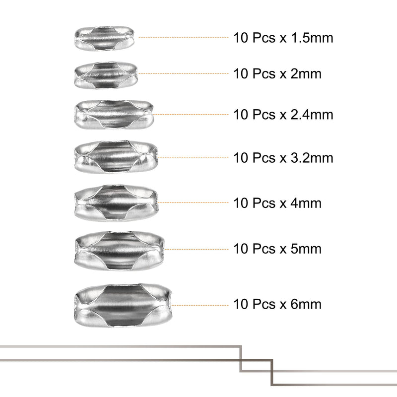 [Australia - AusPower] - MECCANIXITY Ball Chain Connector, 1.5mm 2mm 2.4mm 3.2mm 4mm 5mm 6mm Chains Clasp Crimp Clips Beaded Link 304 Stainless Steel Connection 1 Set 