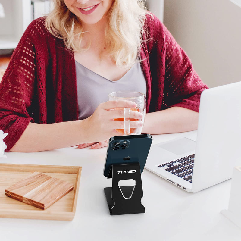 [Australia - AusPower] - Cell Phone Stand, Phone Dock, Cradle, Holder, Aluminum Desktop Cellphone Stand with Cable Collective for Office Desk, Bedside Table Compatible with iPhone 13 12 Pro Max-Black Black 