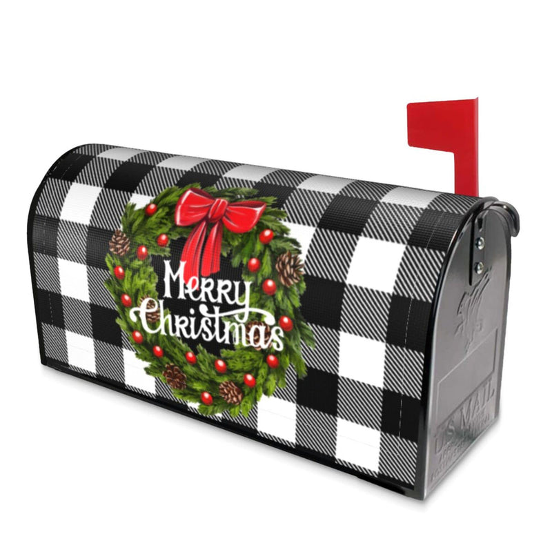 [Australia - AusPower] - Merry Christmas Mailbox Covers Magnetic Christmas Outdoor Decorations Welcome Mailbox Wraps Buffalo Plaid Holly Wreath Post Letter Box Cover Garden Decor Standard Size 18" X 21" 