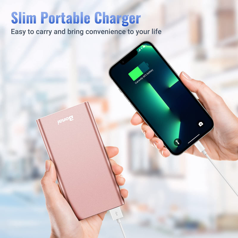 [Australia - AusPower] - BONAI Portable Charger, (Aluminum)(Powerful) 12000mAh Power Bank, USB C High-Speed 3.0A Input/Output External Battery Pack Compatible with iPhone 13/13 Pro Max/12/12 PM iPad Samsung Android-Blush Gold Blush Gold 