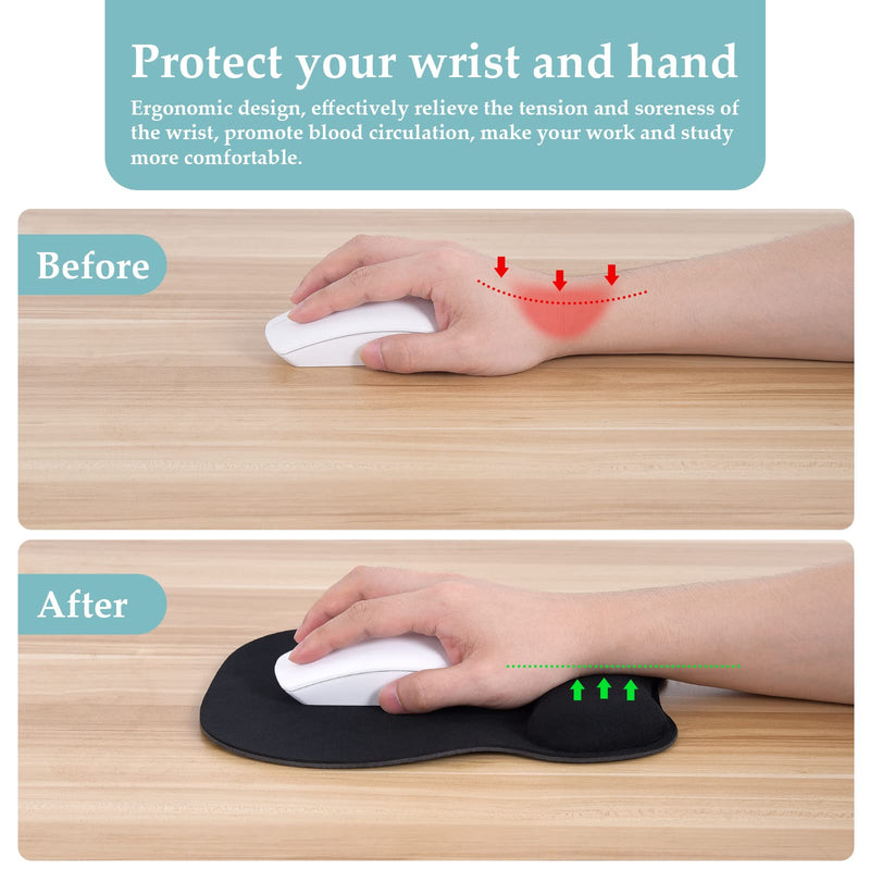 [Australia - AusPower] - EooCoo Ergonomic Mouse Pad with Wrist Support, Non-Slip Base Mouse Mat for Internet Cafe, Home & Office Memory Foam Black 