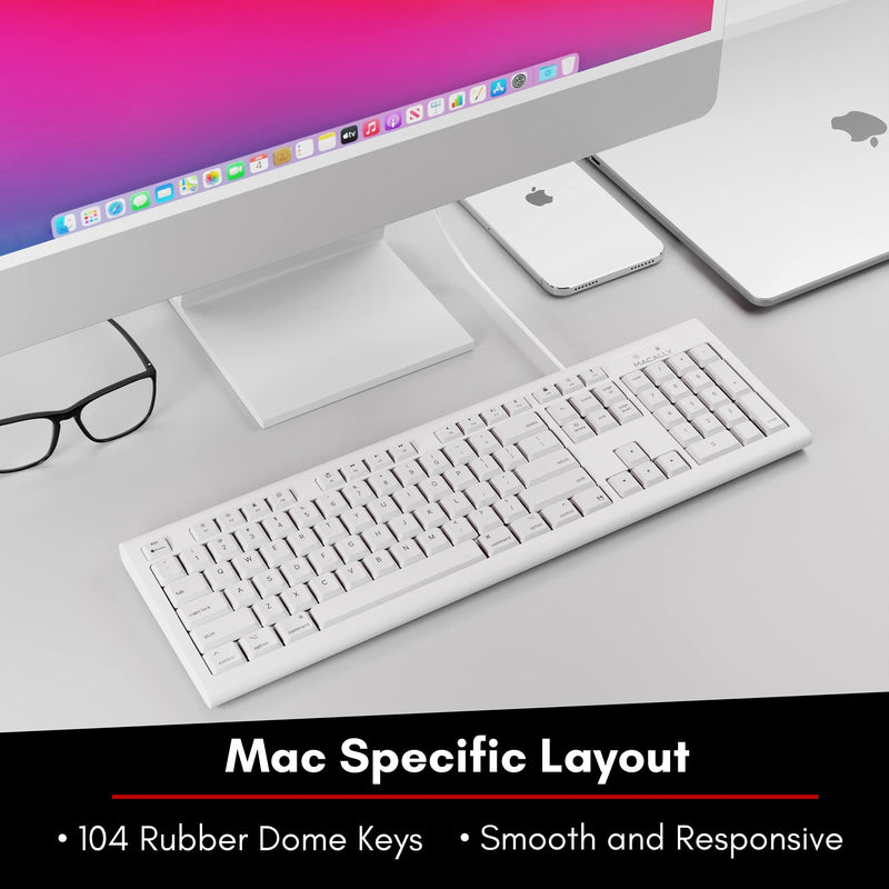 [Australia - AusPower] - Macally Full-Size USB Wired Keyboard for Mac Mini/Pro, iMac Desktop Computer, MacBook Pro/Air Desktop w/ 16 Compatible Apple Shortcuts, Extended with Number Keypad, Rubber Domed Keycaps - Spill Proof white 