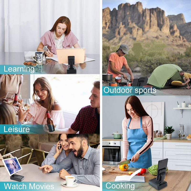[Australia - AusPower] - Cell Phone Stand with Bluetooth Speaker, Wireless HD Surround Sound Cell Phone Speakers, Adjustable Phone Holder for Desk, Compatible with iOS & Android Smartphone, Suitable for Indoors, Outdoors 