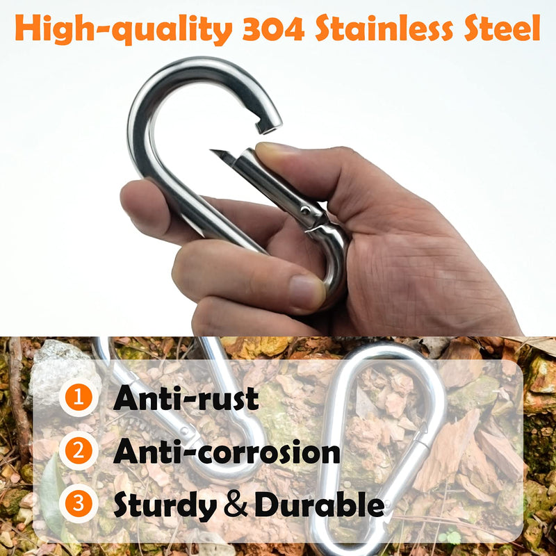 [Australia - AusPower] - SpotDoo Carabiner Spring Snap Hook, 304 Stainless Steel Heavy Duty Carabiner Clips, 6 Pack 2.36 Inch(M6) 