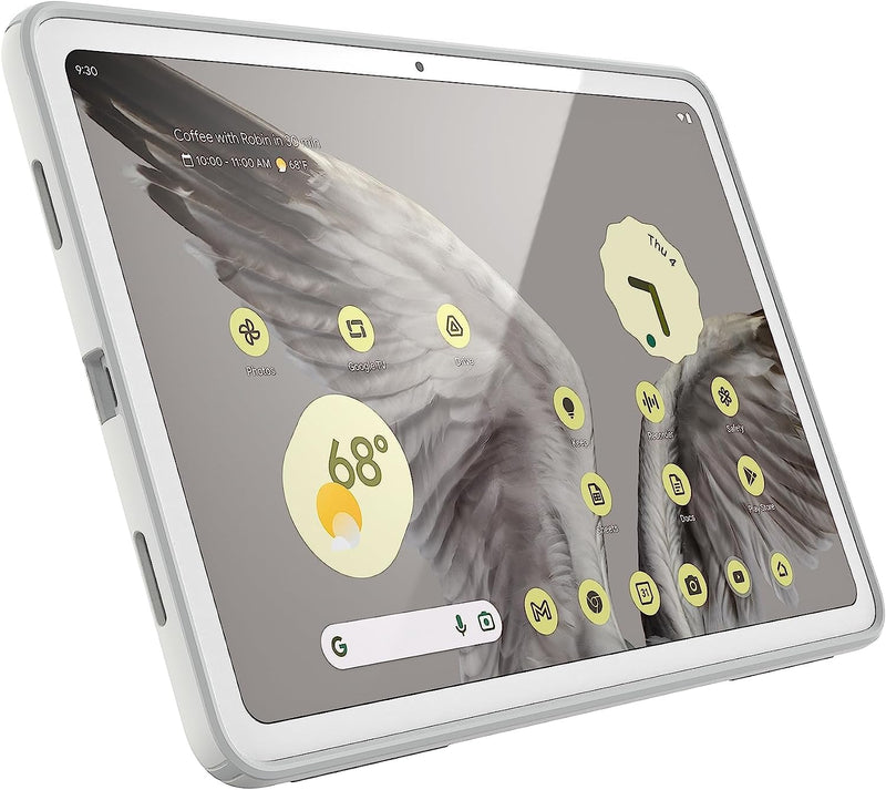 [Australia - AusPower] - Speck Google Pixel Tablet 2023 Case and Stand - Full Back, Thin, Scratch Resistant, Drop Protection & Adjustable Kickstand - Works with Google Pixel Charging Speaker Dock - White & Silver StandyShell Off White/Serene Silver 