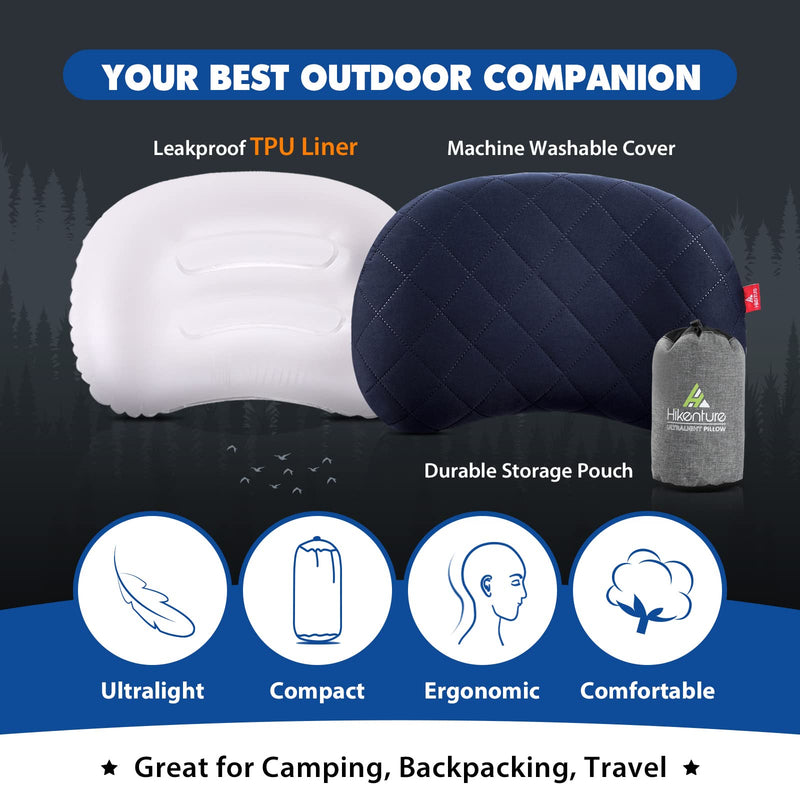 [Australia - AusPower] - Hikenture Inflatable Pillow for Camping, Washable Backpacking Pillow for Sleeping, Ultralight Blow Up Pillows with Removable Cover, Portable&Compact Hiking Pillow for Beach, Travel, Outdoor(Blue) 