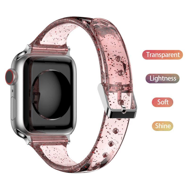 [Australia - AusPower] - Compatible for Donerton Smartwatch Band, Glitter Clear Silicone Band Compatible for Donerton Smartwatch / FirYawee Smartwatch / Virmee VT3 / Popglory P22 Smartwatch / itouch air 3 and more Pink 