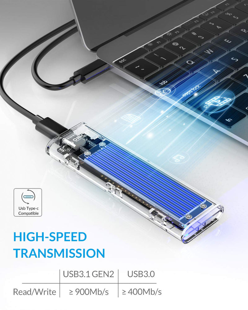 [Australia - AusPower] - ORICO NVME M.2 to Type-C USB3.1 Gen2 10Gbps Transparent External Solid State Drive Adapter Enclosure for 2280 2260 2242 2230 PCI-E M2 M-Key SSD, USB Type C Converter Case (TCM2-Blue) Blue 