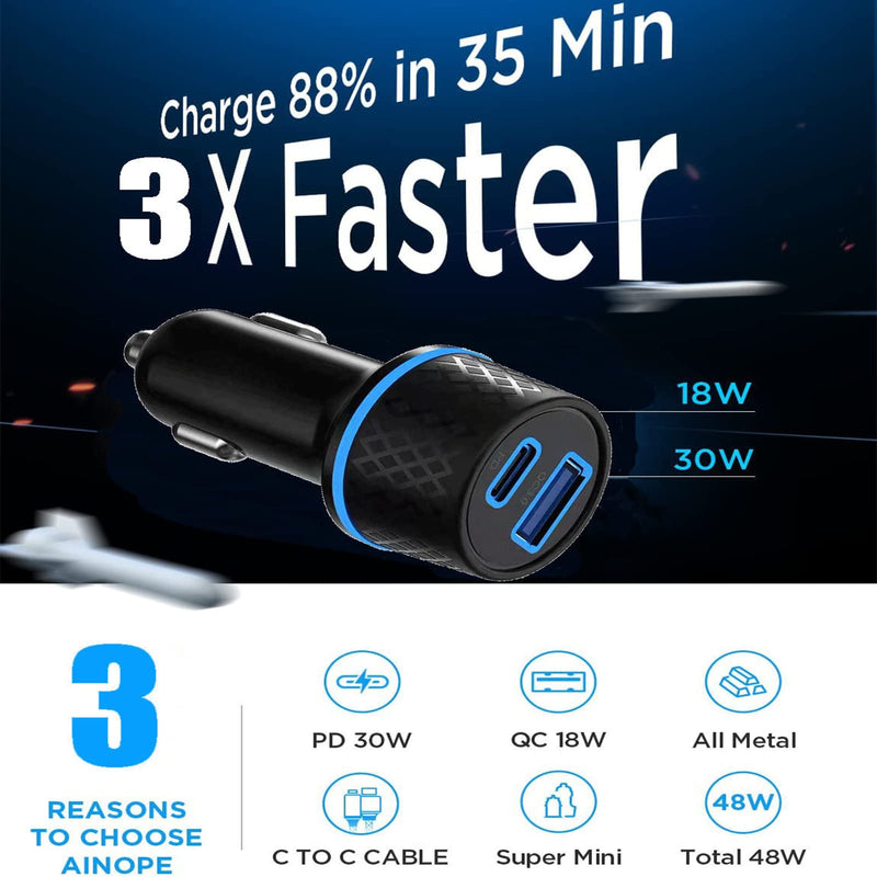 [Australia - AusPower] - Car Charger iPhone,Fast Cigarette Lighter USB Charger,18W Dual Pore Light Cell Phone Automobile Chargers,2Pack 3ft PD&QC 3.0 Car Charger Adapter for iPhone 12/12 Pro/11/iPad/AirPods//USB-C Port 