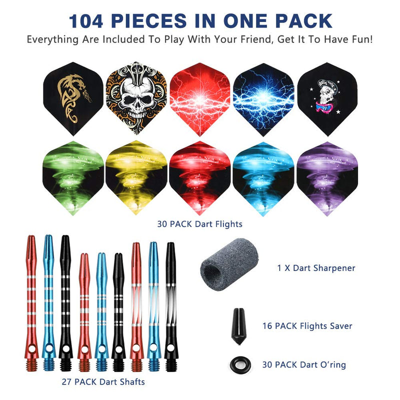 [Australia - AusPower] - Tezoro Dart Accessories Kit Including Aluminum Dart shafts,Dart Flights, Flight Savers, Sharpener, O-Rings -Bulk Pack of 104 Pieces 