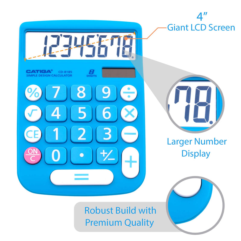 [Australia - AusPower] - CATIGA CD-8185 Office and Home Style Calculator - 8-Digit LCD Display - Suitable for Desk and On The Move use. (Blue) Blue 