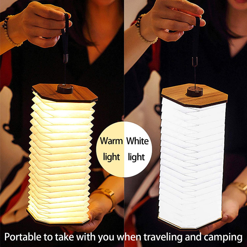 [Australia - AusPower] - LED Hanging Folding Lantern, Wood & Paper Lamp, Organ Book Light for Office, Decoration, Gift, USB Rechargeable 