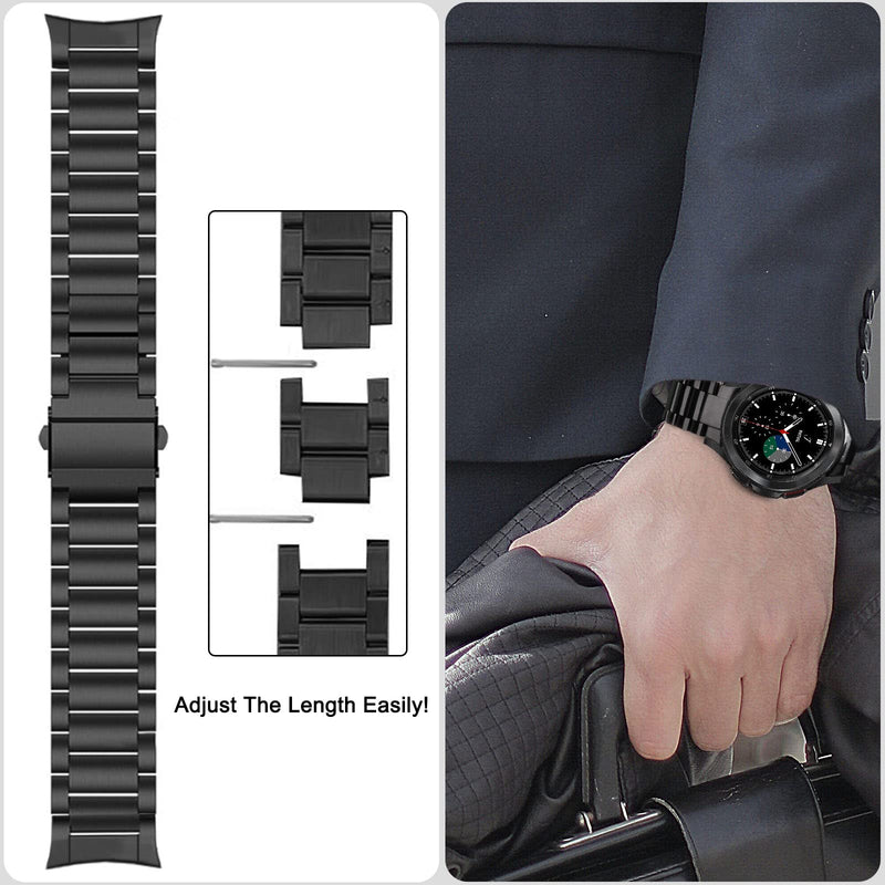 [Australia - AusPower] - V-MORO Galaxy Watch 4 Classic Band 46mm Men, No Gaps Solid Stainless Steel Strap Metal Business Bands Replacement for Samsung Galaxy Watch 4 Classic 46mm Black 