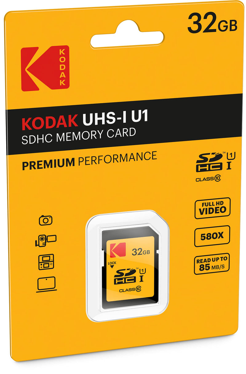[Australia - AusPower] - KODAK 32 GB Class 10 UHS-I U1 SDHC/XC Premium Performance Memory Card, for Full HD Video Recording and High-Resolution Pictures, Compatible with All Devices Supporting SDHC and SDXC Standards 