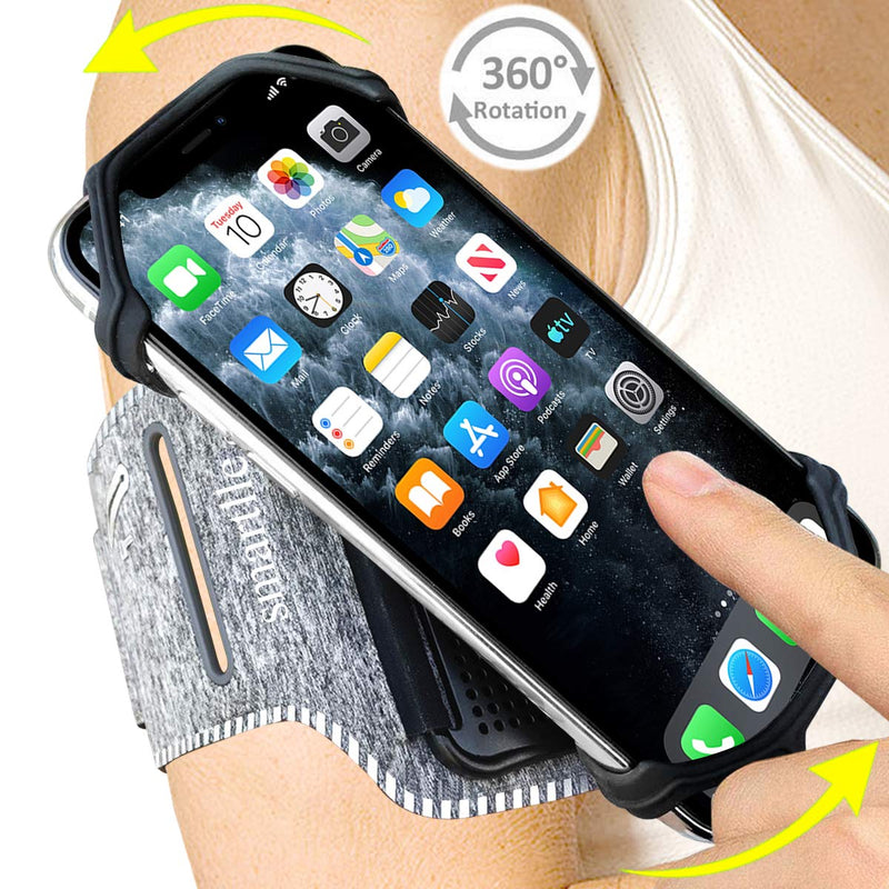 [Australia - AusPower] - Smartlle Arm Phone Holder for Running, Sports cell Phones Armband 360° Rotatable: iPhone 13 12 11 Mini Pro Max/XR/XS Max/X/XS/8 7 6S Plus, Samsung Galaxy S/Note/A, LG, Moto, Pixel; Workout Fitness Gym Grey 