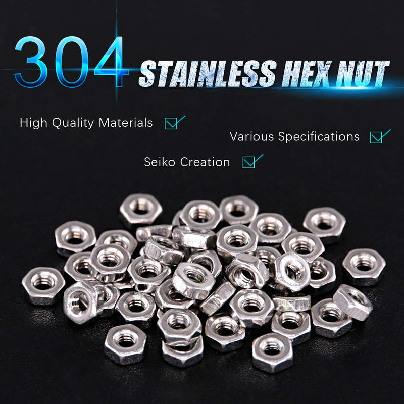 [Australia - AusPower] - Swpeet 100Pcs M2 Metric 304 Stainless Steel Hex Nuts, Coarse Thread Hexagon Nut Perfect for Industrial and Construction Fasteners 