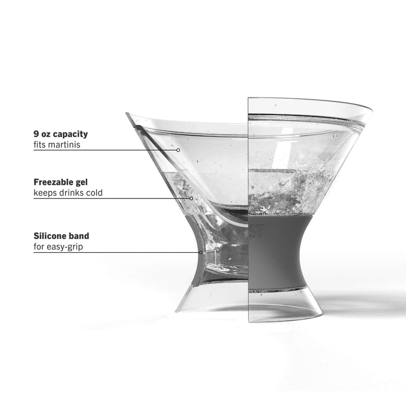 [Australia - AusPower] - HOST Freeze Insulated Martini Cooling Cups, Plastic Freezer Gel Chiller Double Wall Stemless Cocktail Glass Set of 2, 9 oz, Grey Martini Grey - Set of 2 