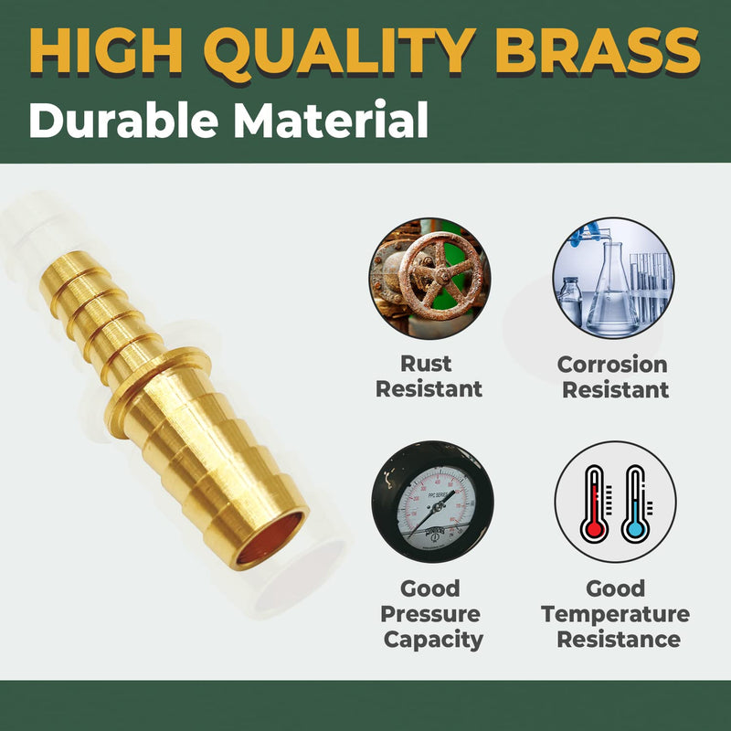 [Australia - AusPower] - Brass Hose Barb Reducer 2 PCS, LIONMAX Hose Barb Fittings Adapter, 3/8'' to 1/2'' Barb Hose ID, with 4 Hose Clamps, Splicer Mender Union, for Air/Water/Fuel 