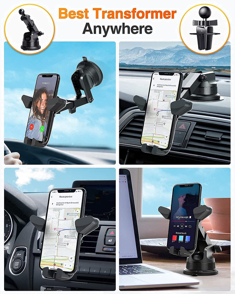 [Australia - AusPower] - VANMASS Gravity Car Phone Mount, 【Newest】 Auto Clamping Car Phone Holder, Univarsal Handsfree Phone Mount for Car Dash Windshield Vent Compatible iPhone 13 12 11 Pro Max X 8 7 Galaxy S21 S20 Note 20 Black 