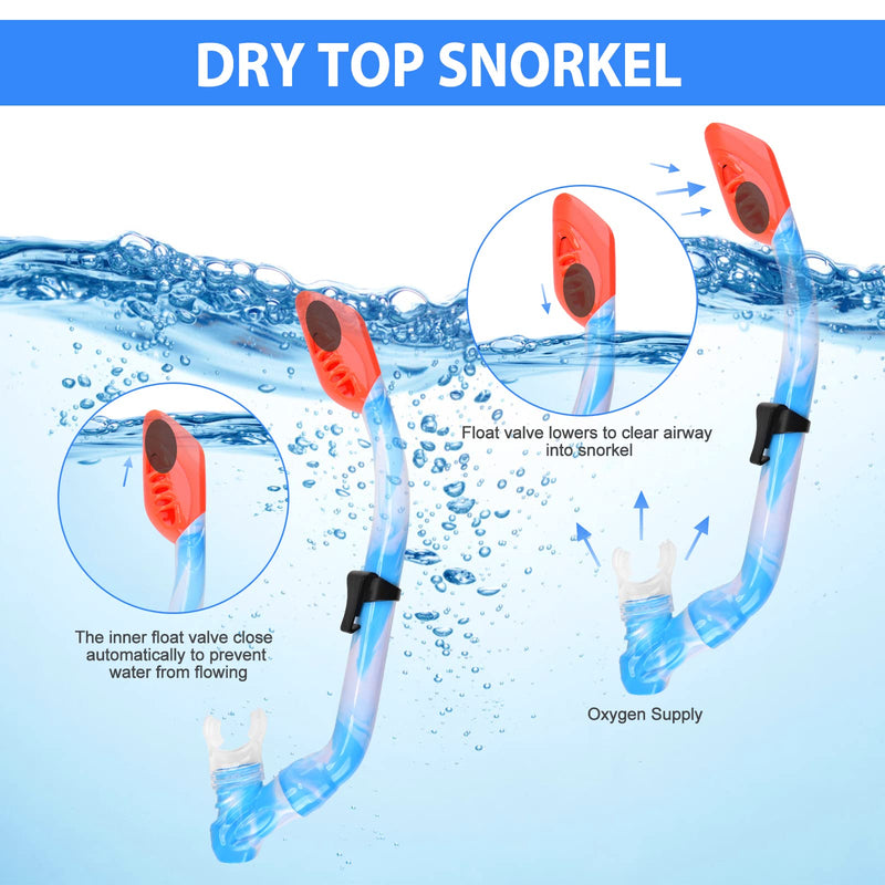 [Australia - AusPower] - Kids Snorkel Set Dry Top Snorkel Mask Snorkeling Gear for Kids Youth Boys Girls Junior Age 5-15,Tempered Glass Swimming Diving Scuba Goggles 180 Degree Panoramic View 