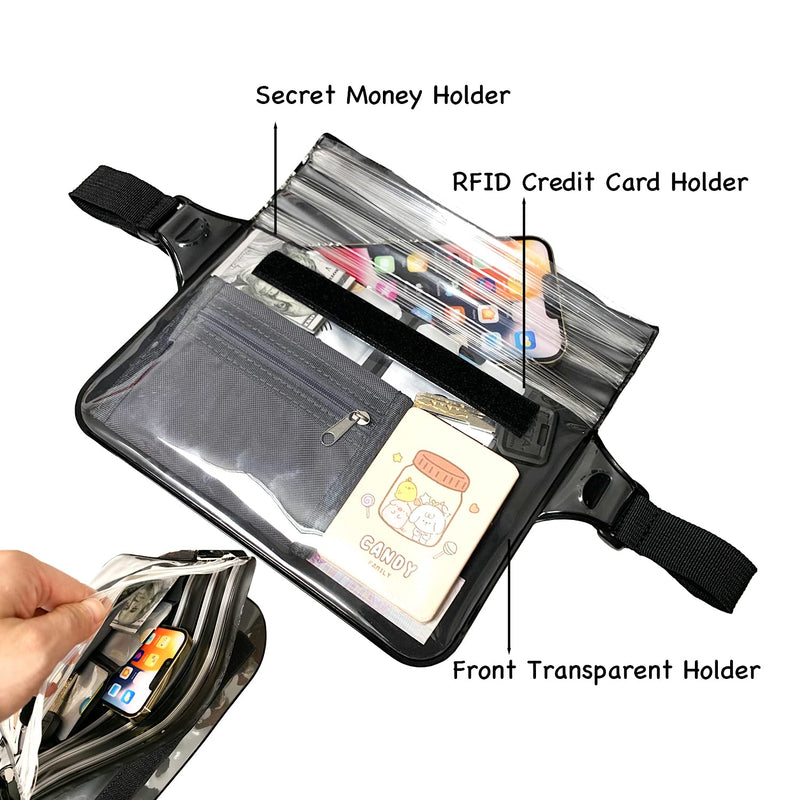 [Australia - AusPower] - EMSEEK Waterproof Waist Pouch Fanny Pack Screen Touchable Waterproof Waist Bag with Waist Strap Keep Your Wallet Kindle Phone Key And Valuables Dry Perfect for Swimming Snorkeling Surfing Black 