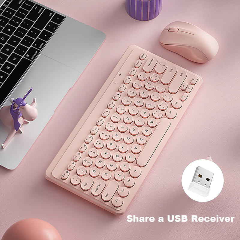 [Australia - AusPower] - Compact Keyboard MouseCombo,JieruiDeng 79-Key Retro Mini Cute Computer Keyboard 2.4G USB Wireless and Silent Mice Set for Laptop Desktop PC iPad (Pink) Pink 