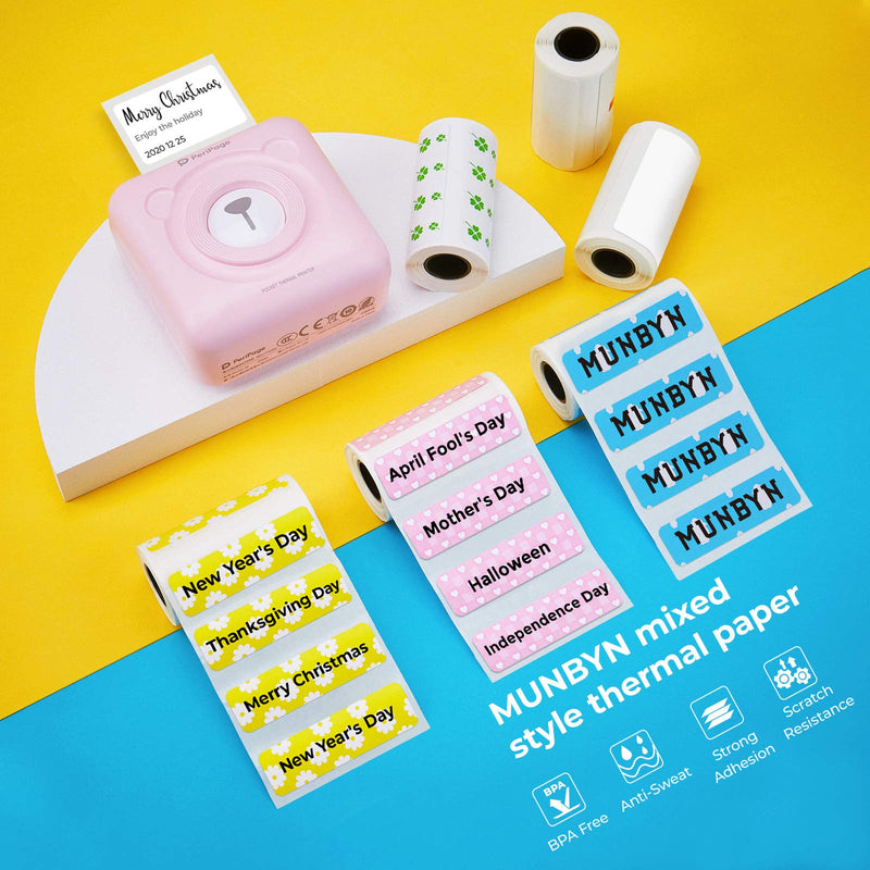 [Australia - AusPower] - MUNBYN Portable Printer Paper, Thermal Sticker Label Paper For Phone Printer, Color Sticker Paper For Bluetooth Mini Printer (Pack of 6 Rolls) Color 1 