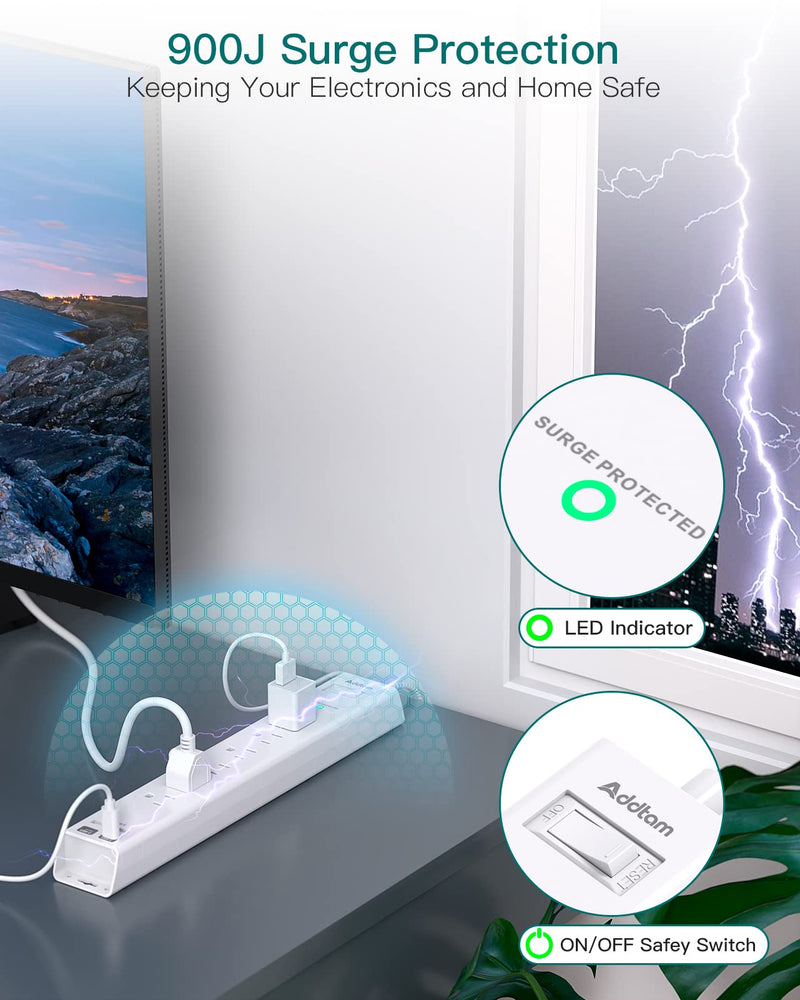 [Australia - AusPower] - Extension Cord 10 ft - Long Power Strip Surge Protector, 6 AC Outlet 4 USB (2 USB C), Flat Plug, Wall Mount, Multi Plug Outlet Extender Desk Charging Station for Home Office Dorm Room Essentials White 