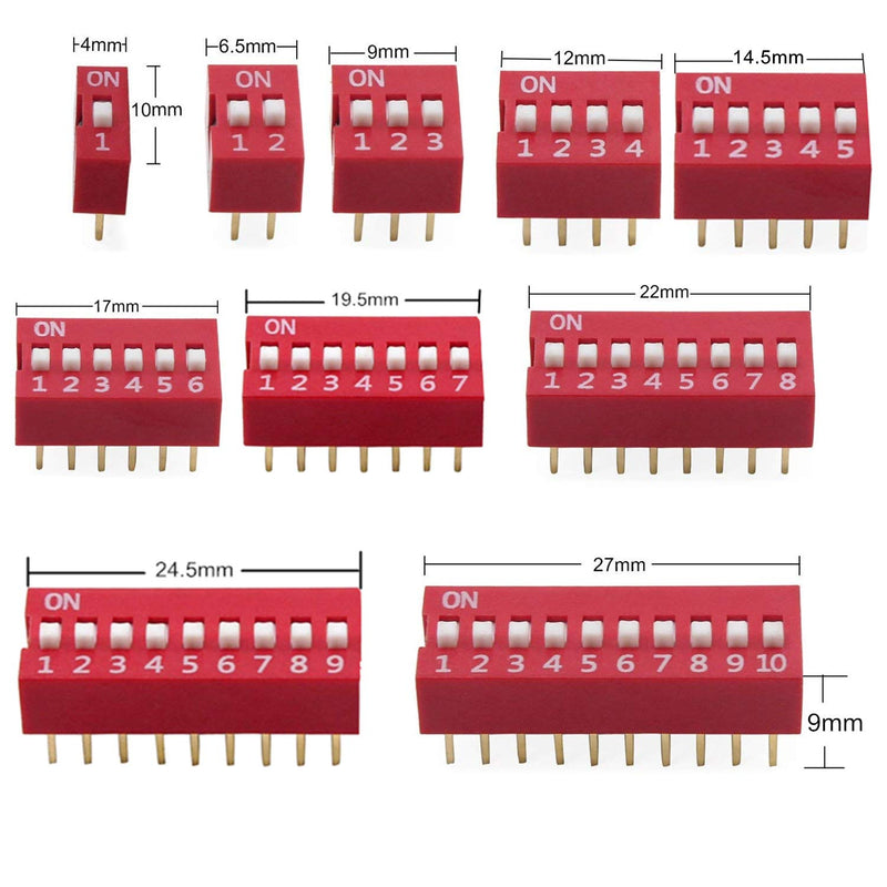 [Australia - AusPower] - SamIdea 10Kinds/41Pcs/Lot Dip Switches Kit In Box 1 2 3 4 5 6 7 8 9 10 Way 2.54mm Toggle Switch Red Snap Switches,PCB Mountable On Off Dip DIL Switch Kit for Circuit, Breadboards, and Arduino 