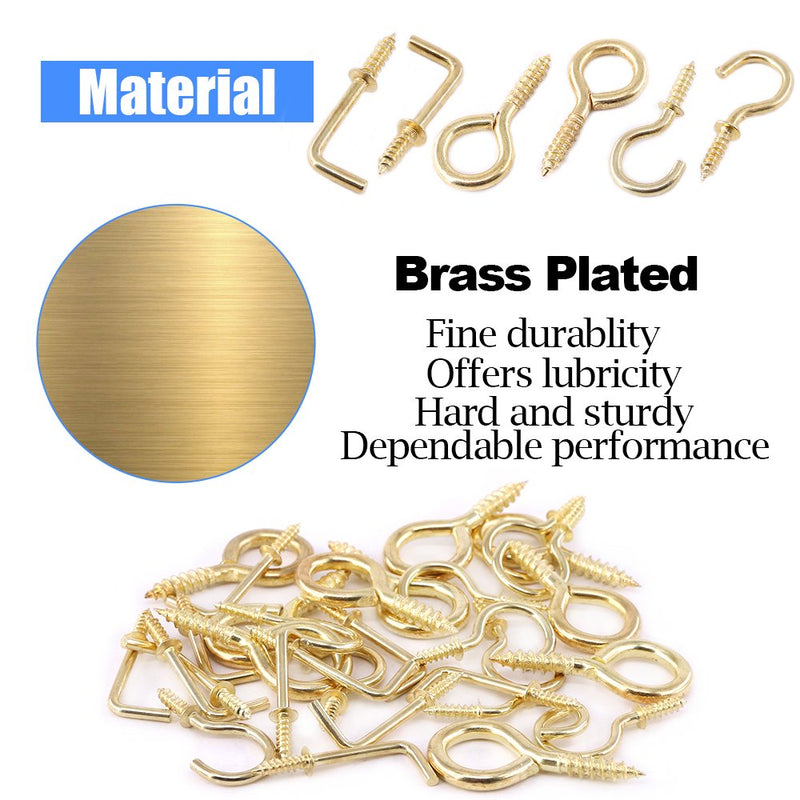 [Australia - AusPower] - Glarks 213-Pieces Brass Plated Screw Eyes & Screw-in Ceiling Cups Hooks & Square Bend Hooks Assortment Set Kit for Hanging 