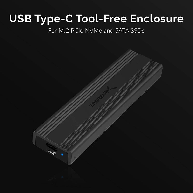 [Australia - AusPower] - SABRENT USB 3.2 Type-C Tool-Free Enclosure for M.2 PCIe NVMe and SATA SSDs (EC-SNVE) 