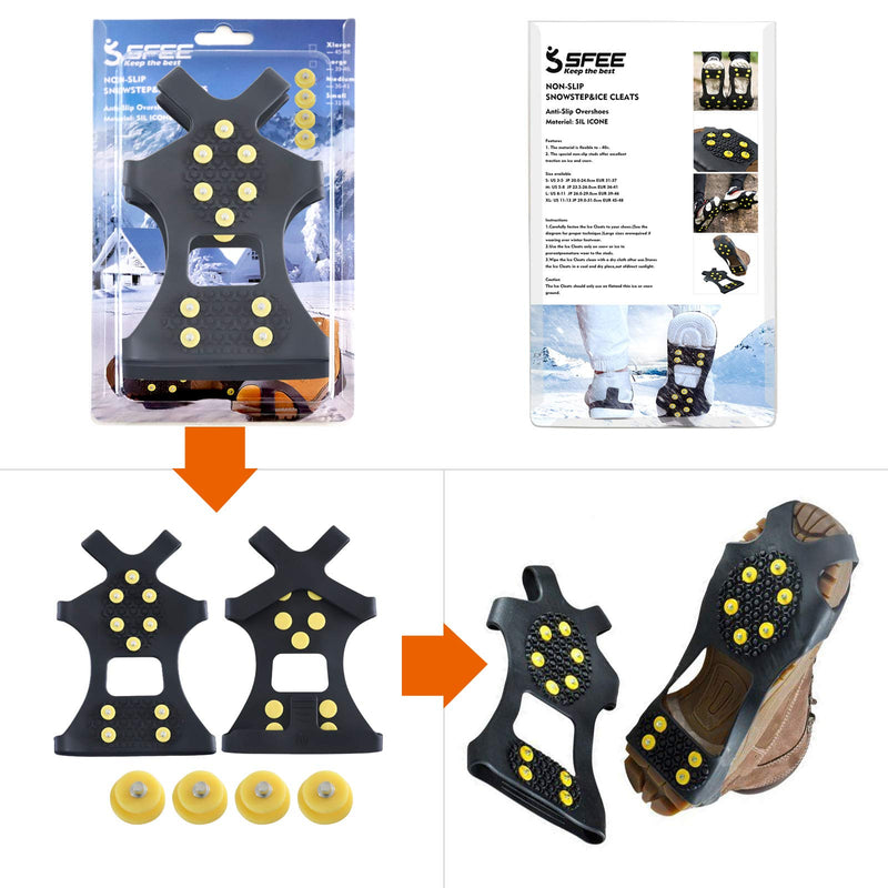 [Australia - AusPower] - Sfee Ice Cleats for Boots Shoes, Snow Grips Cleats for Ice and Snow Anti-Slip Rubber Traction Cleats for Walking on Snow and Ice 10 Steel Studs Crampons for Hiking, Walking, Climbing, Jogging Small - (Women(5-7)/Men(3-5)/EU:31-36) 