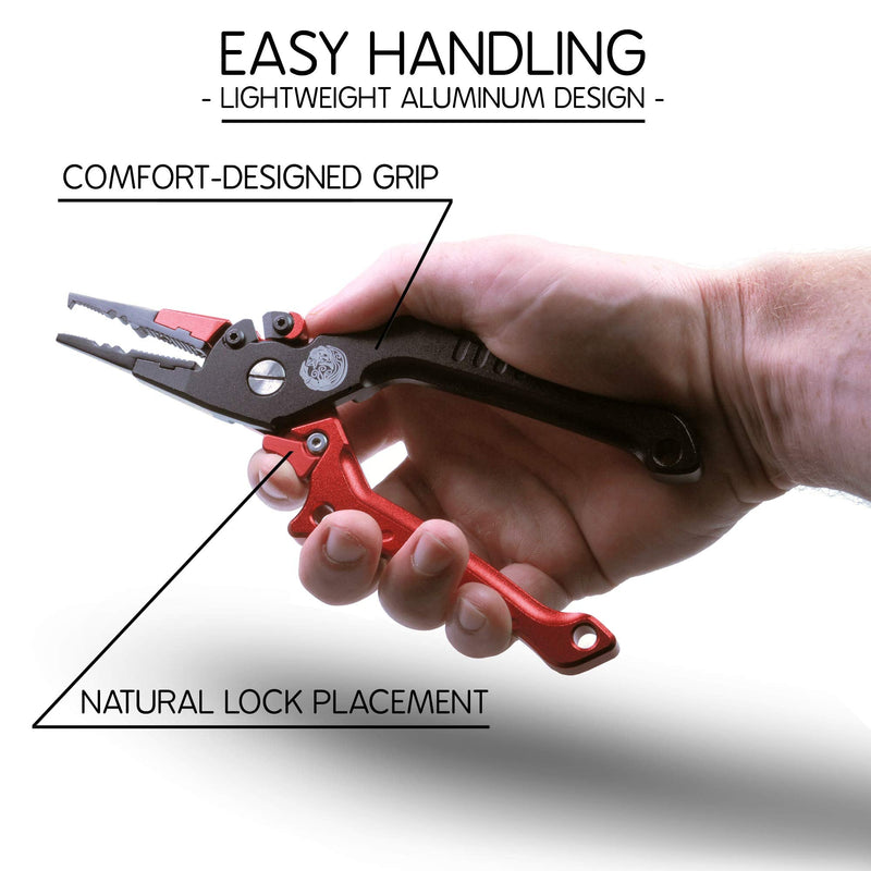 [Australia - AusPower] - Kraken Bass Fishing Pliers with Hook Sharpener Line Cutters, Split Ring Opener, Light Weight Aluminum, Waterproof, Sheath & Lanyard with Diamond Stone Fish Gear. 