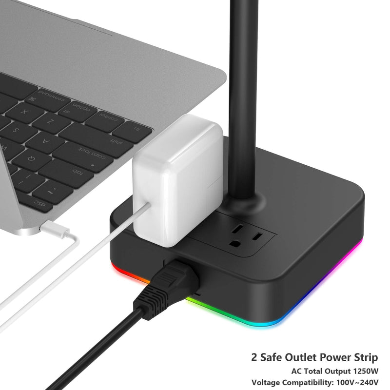 [Australia - AusPower] - KAFRI RGB Headphone Stand with USB A&C Charger Desk Gaming Headset Holder Hanger Rack with 3 USB Charging Port and 2 Outlet - Suitable for Gamer Desktop Table Game Earphone Accessories Boyfriend Gifts A-ONE STAND 