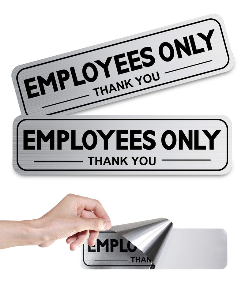 [Australia - AusPower] - 2pcs Employees Only Sign Stickers, Metal like Brushed Silver, 9"x2.5", Back Adhesive, Waterproof and Fade Resistant, Thick Premium Quality Vinyl, for Business Door Wall Signboard Office Store Restroom 