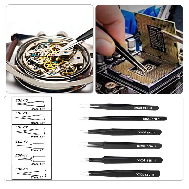 [Australia - AusPower] - Precision Tweezers Set, XOOL 10 PCS ESD Tweezers Set, Anti-Static Stainless Steel Tweezers Kit, Non-magnetic and Multi-standard Stainless Steel Tweezers for Lab, Electronics, Jewelry and Detailed Work ESD Tweezers 10 PCS 