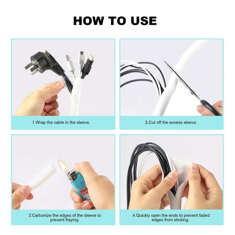 [Australia - AusPower] - AGPTEK Cable Sleeve Cover, 6.6ft - 1inch with 10 Fastening Cable Ties, Cord Management for Home Office Desk PC TV Computer Automotive Wire Loom Tubing Cord Protection Self-Wrapping, White 1" - 6.6ft 