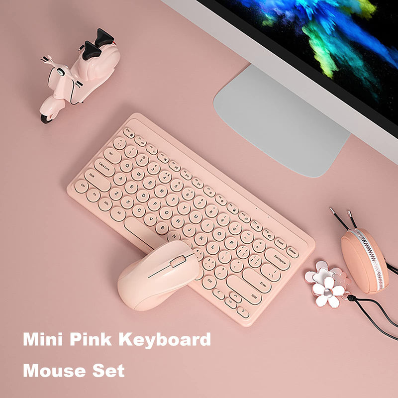[Australia - AusPower] - Compact Keyboard MouseCombo,JieruiDeng 79-Key Retro Mini Cute Computer Keyboard 2.4G USB Wireless and Silent Mice Set for Laptop Desktop PC iPad (Pink) Pink 