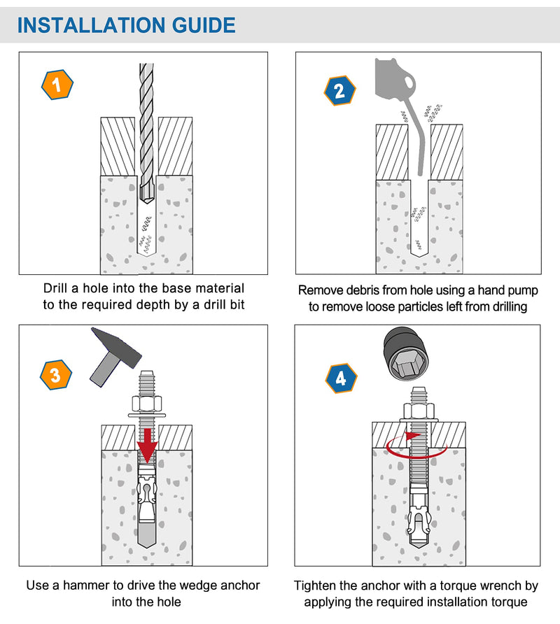 [Australia - AusPower] - Anrik 1/4 inch x 2-1/4 inch - 20 Pieces Wedge Anchor Zinc Plated Heavy Duty Fastener for Concrete 1/4" x 2-1/4" 