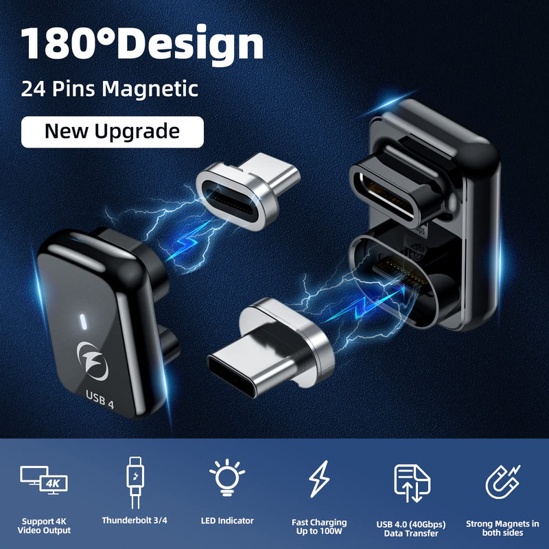 [Australia - AusPower] - DuHeSin USB C Magnetic Adapter, (2 Pack) 180 Degree Magnetic USB C Adapter 24 Pins with 140w Charge USB4 40Gbps8K 60Hz for Thunderbolt 3/4, MacBook Pro/Air, Swtich and More Type C Devices 