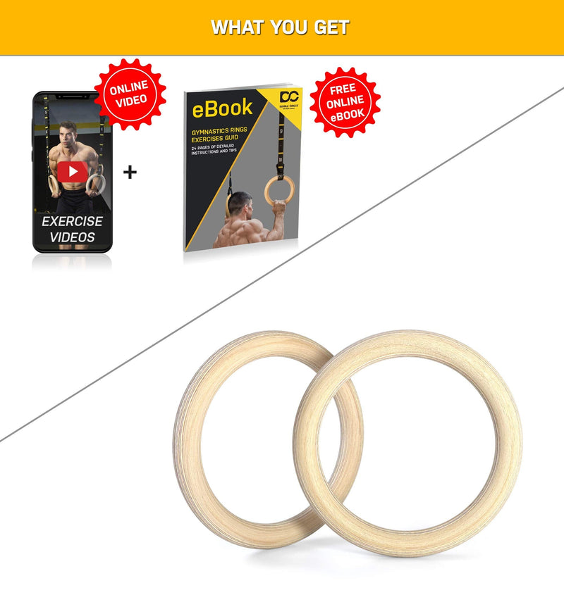 [Australia - AusPower] - Double Circle Wood Gymnastic Rings (Rings Only) and Exercise Videos Guide for Gym, Compatible with Crossfit, and Bodyweight Training 1.1 Inch Wood Rings Only 