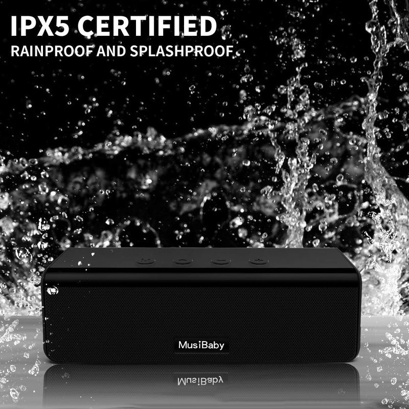 [Australia - AusPower] - Bluetooth Speaker,MusiBaby M71 Wireless Speaker,Speakers Bluetooth Wireless,Outdoor,Waterproof,Portable Speaker with Loud Stero and Booming Bass,Dual Pairing,24H Playtime for Home,Party (Black) 
