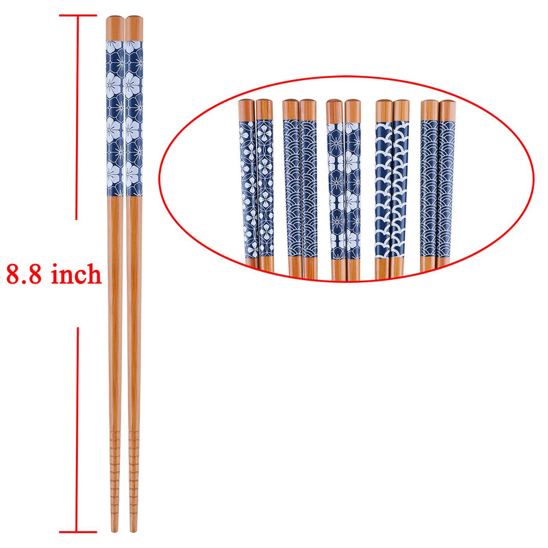 [Australia - AusPower] - Antner 5 Pairs Natural Bamboo Chopsticks Reusable Classic Japanese Style Chop Sticks Gift Sets, Dishwasher Safe, 8.8 Inch/22.5cm Natural Bamboo Style 2 