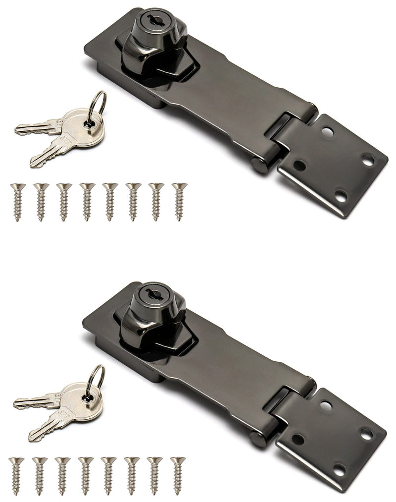[Australia - AusPower] - QWORK 4" Keyed Hasp Locks, 2 Pack Twist Knob Cabinet Knob Lock Keyed Locking Latch Safety Lock with Mounting Screws for Cabinets, Drawers, Toolboxes, Mailboxes Black 