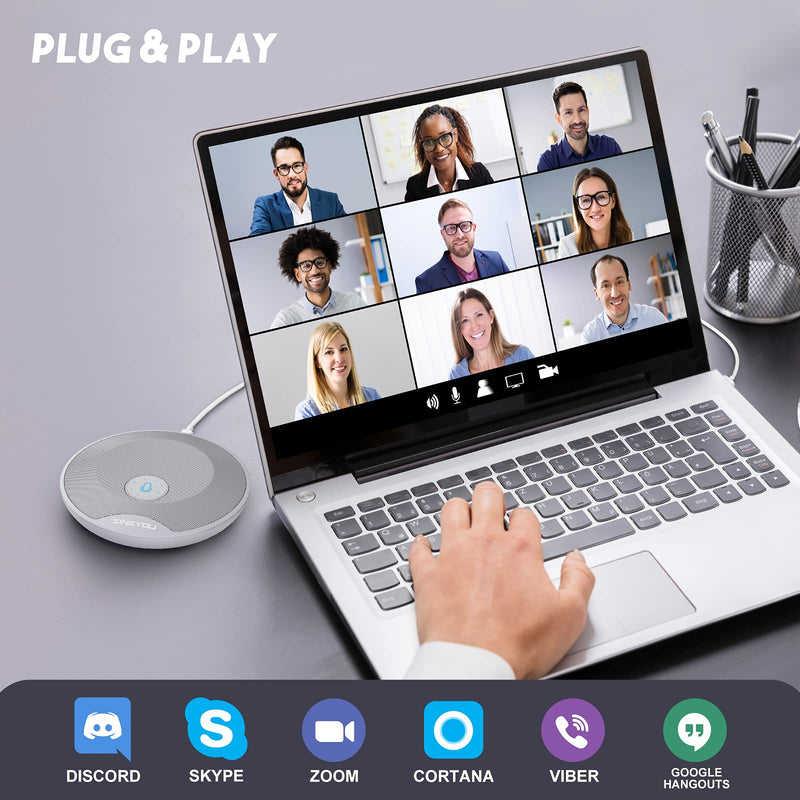 [Australia - AusPower] - USB Conference Microphone, ZINGYOU 360° Omnidirectional Computer Laptop PC Condenser Mic for Recording Online Meeting Class Chatting Zoom Skype with Mute Button, Plug & Play ZY-CM1 (Misty Gray) 