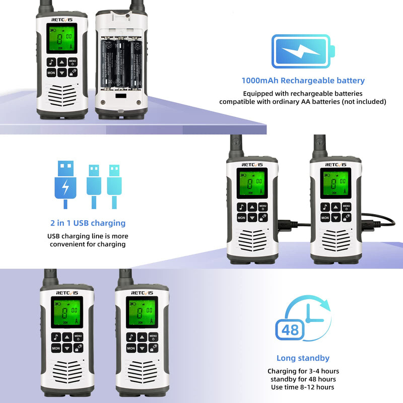[Australia - AusPower] - Retevis RT45 Walkie Talkies Rechargeable,Long Range 2 Way Radio for Adults,NOAA Weather Alert 22CH,with 1000mAh AA Batteries,Two Way Radio for Camping Hiking Outdoor (2 Pack) 