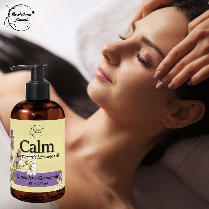 [Australia - AusPower] - Calm Massage Oil with Lavender & Chamomile Essential Oils to Relax Sore Muscles - for Massage Therapy & Home use – with Coconut, Grapeseed & Jojoba Oils for Smooth Skin– Brookethorne Naturals - 8oz 