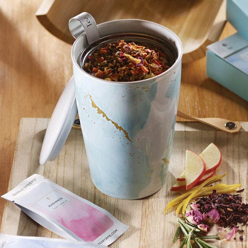 [Australia - AusPower] - Tea Forte Kati Cup in Wellbeing, Ceramic Tea Infuser Cup with Infuser Basket and Lid for Steeping Loose Leaf Tea 